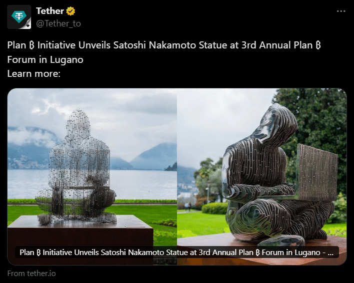 Lugano Unveils Statue of Bitcoin Creator Satoshi Nakamoto Lugano Unveils Statue of Bitcoin Creator Satoshi Nakamoto