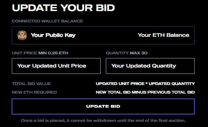 Update your bid in LoomLock NFT
