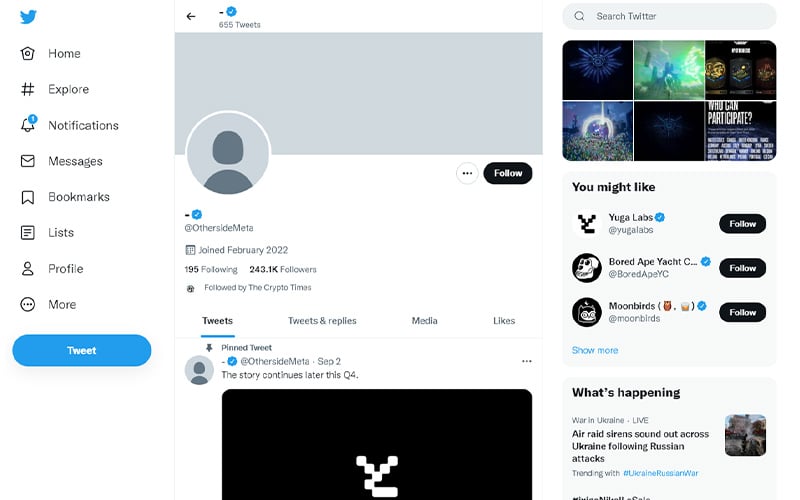 Hacked Twitter account of Otherside metaverse