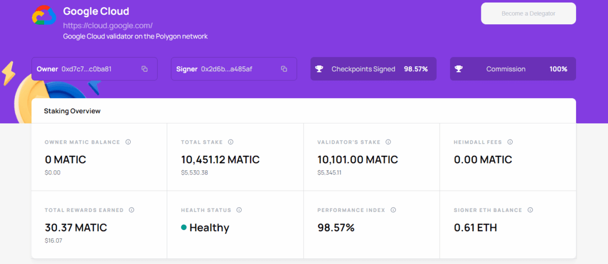 Google Cloud as Polygon PoS validator - Polygon Staking