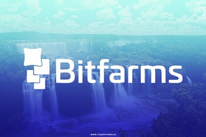 Bitfarms logo with backdrop of Paraguay waterfalls
