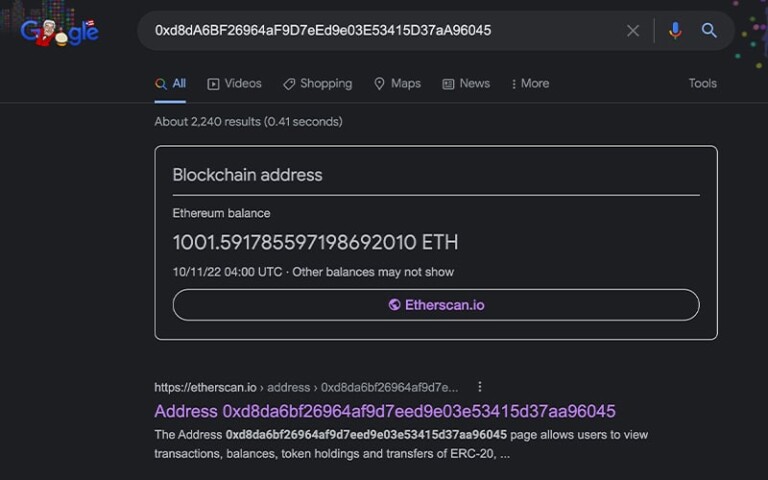 Google Enables Users to View Balances of Ethereum Addresses