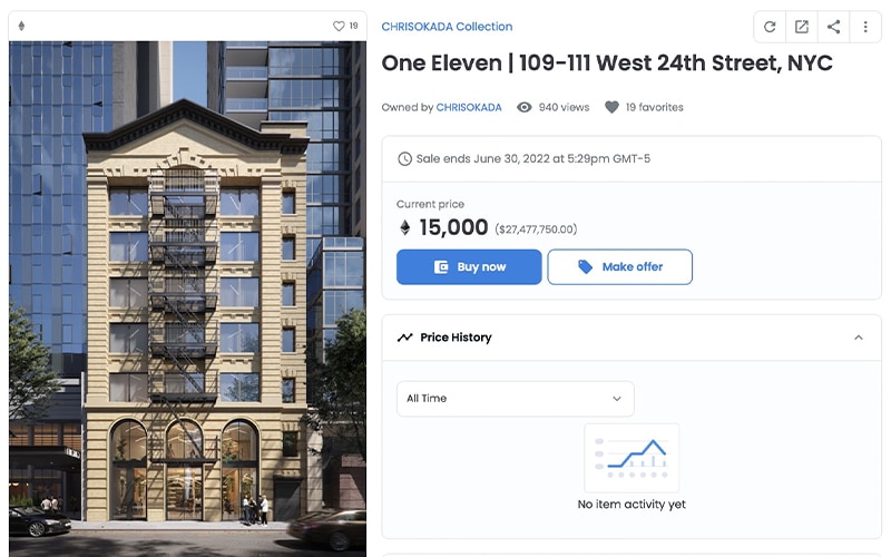 Manhattan'S Okada Lists Ny Building As Nft For 15,000 Eth