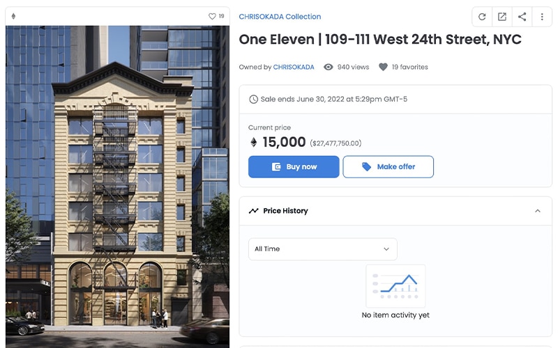 Manhattan's Okada Lists NY Building as NFT for 15,000 ETH