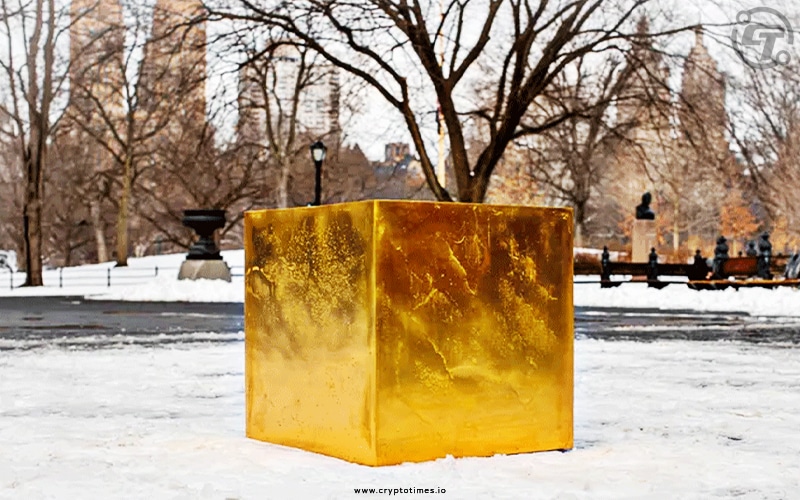 German Artist Installs Gold Cube in Central Park