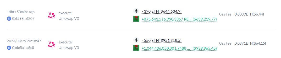 Whale buys PEPE - DeBank