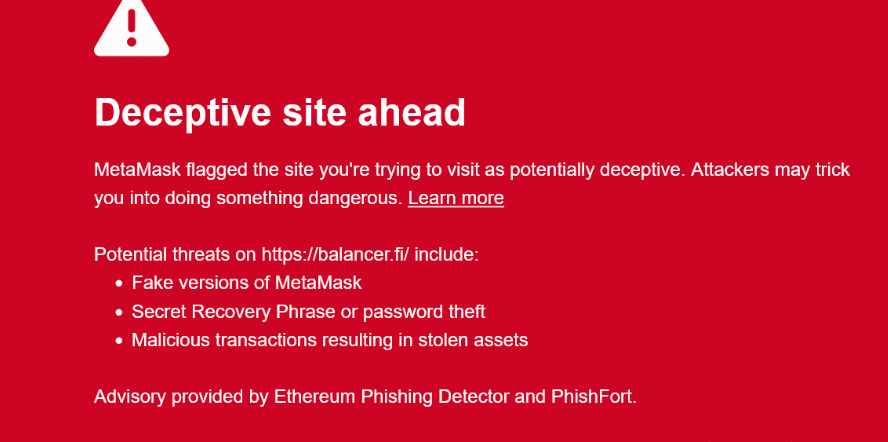 Balancer Website Warning - Balancer.fi