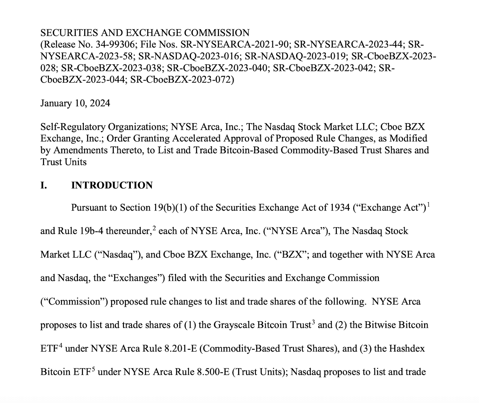 SEC approval document for Bitcoin EFTs