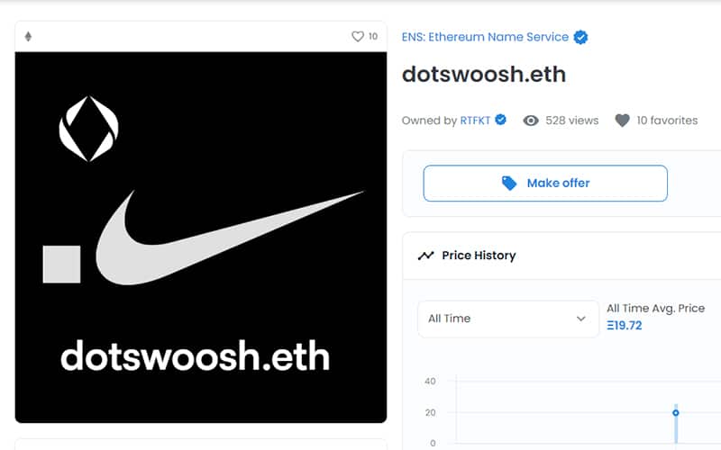 Nike’s RTFKT Gets ‘DotSwoosh’ ENS for $35K