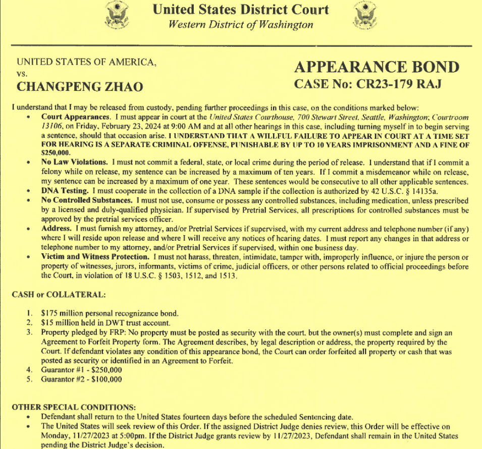 Binance Founder CZ’s $175M Release Bond 