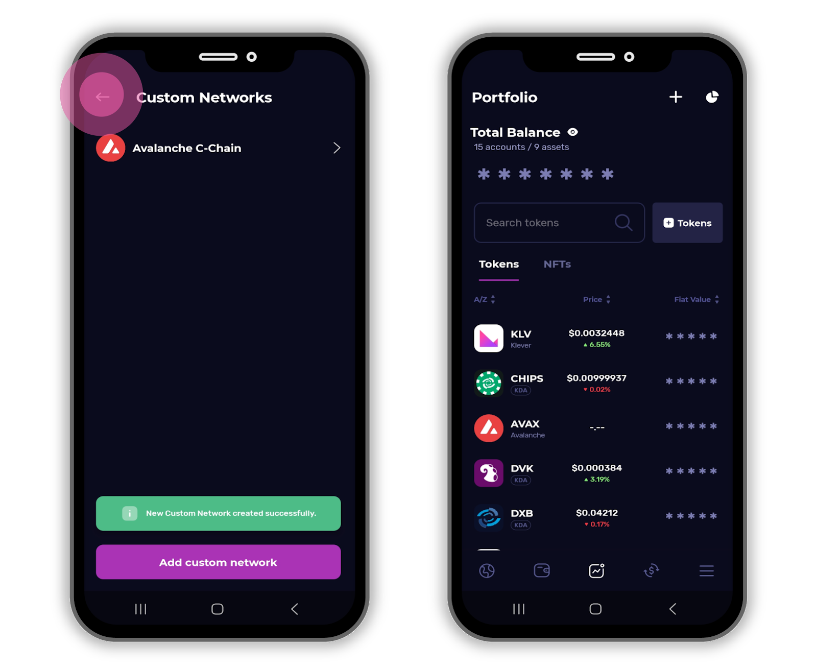 Screenshot Of Klever Wallet Interface Highlighting The Custom Networks Section.