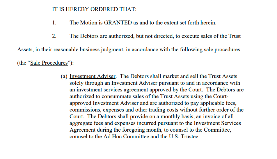 Court approval to sell FTX trust assets