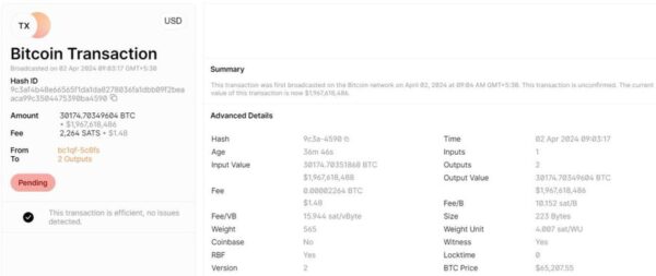 U.S. GOVT.  transferred Silk Road Bitcoins, Source: Blockchain
