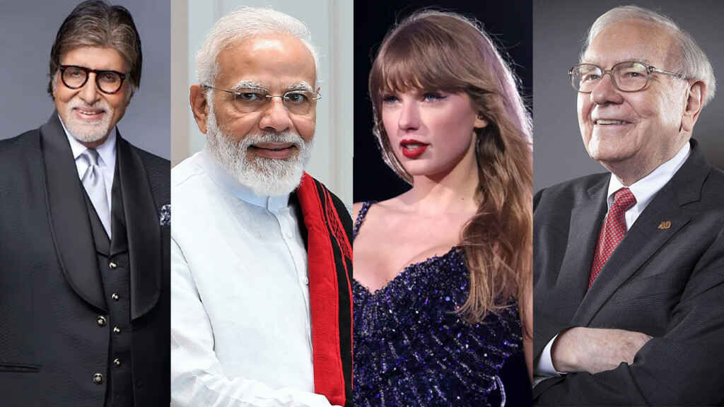 Celebrities (from left is Amitabh Bachchan, Narendra Modi, Taylor Swift & Warren Buffett) showing concerns about deepfake
