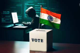 Indian flag with a Voting box and a person using the computer in background