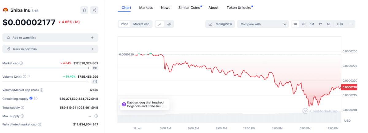 Shiba Inu’s Price Chart according to CoinMarketCap