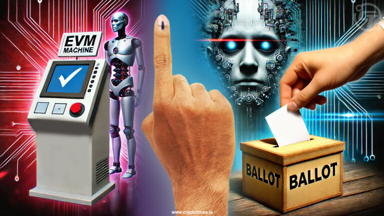 Image is representing EVM, AI, Election and Voting