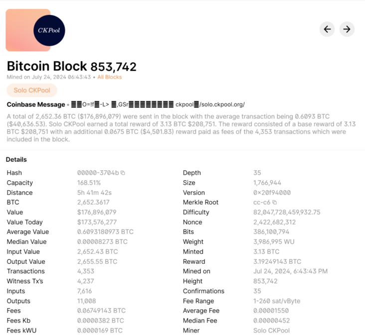Bitcoin block 853742 mined by Bitaxe