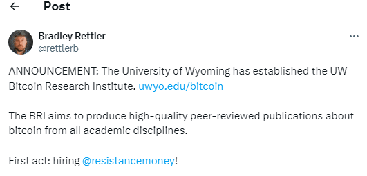University Of Wyoming Launches Bitcoin Research Institute In August