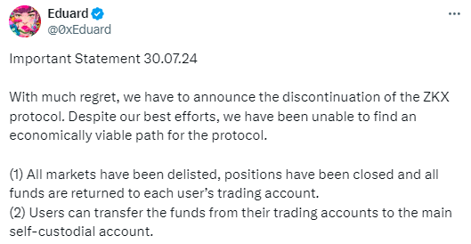 Zkx Protocol Shuts Down, Users Have Until August To Withdraw