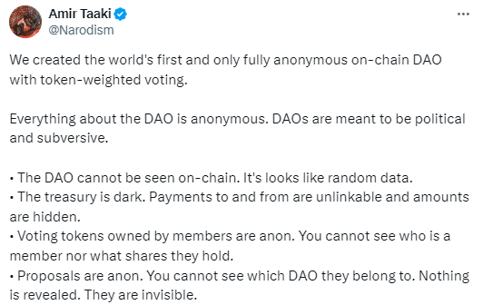 Amir Taaki Launches First Fully Anonymous DAO to Defend Freedom