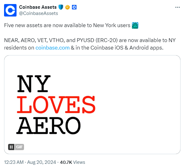 Coinbase Adds Near, Aero, Vet, Vtho, Pyusd For Ny Users 2 Coinbase Adds 5 New Cryptos For New York Users