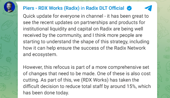 Radix Developer RDX Works Cuts 15% of Staff to Cut Costs