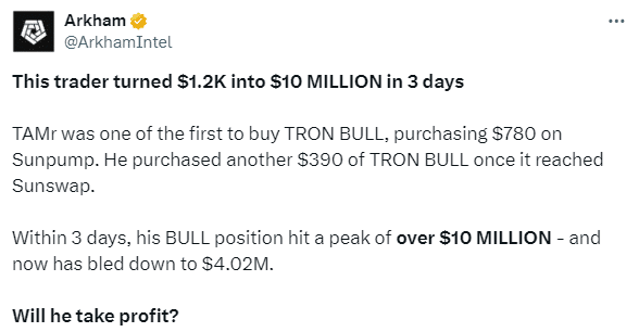 Tron Trader Tamrp Turns $1,200 Into $10M In 3 Days