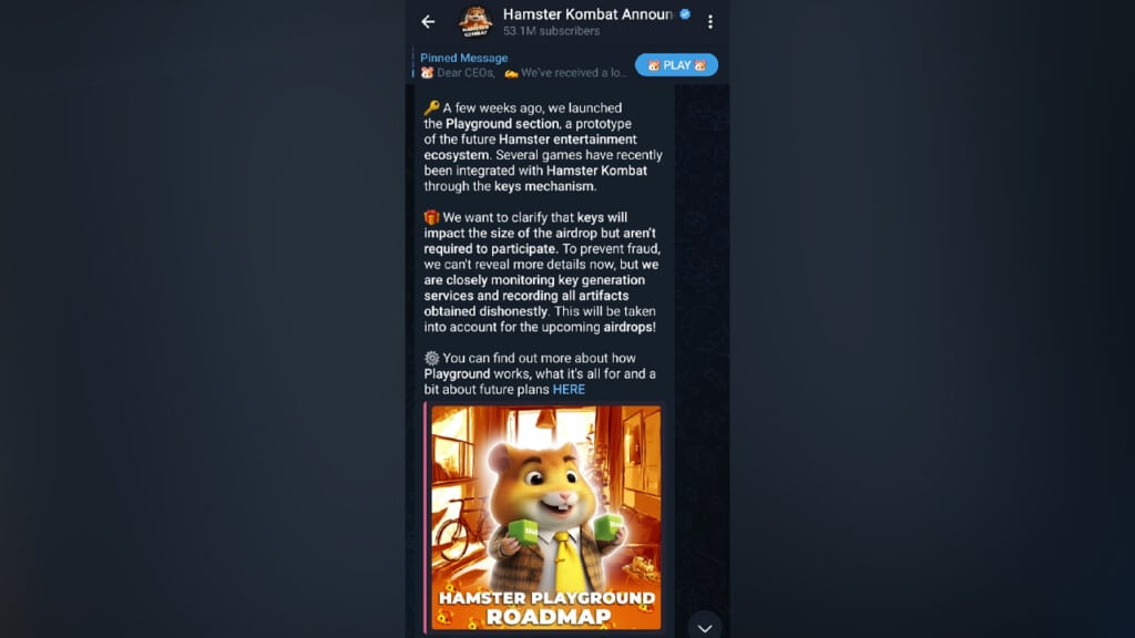 Telegram Post of Hamster Kombat