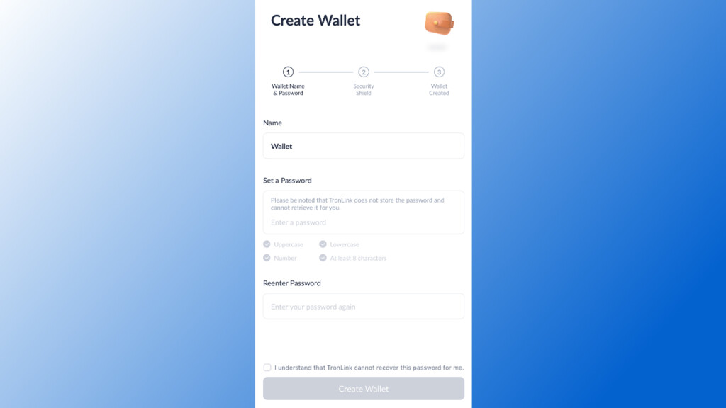 Set And Confirm A Secure Password In
Tronwallet In Mobile App