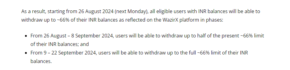 Wazirx Announcement About INR Withdrawals