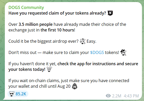 Dogs Community's Telegram Message