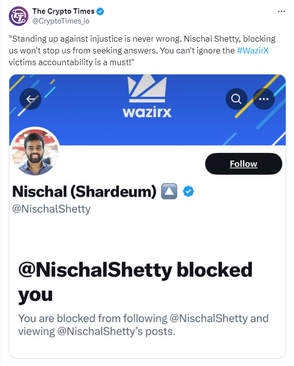 Nischal Shetty Blocks Cryptotimes