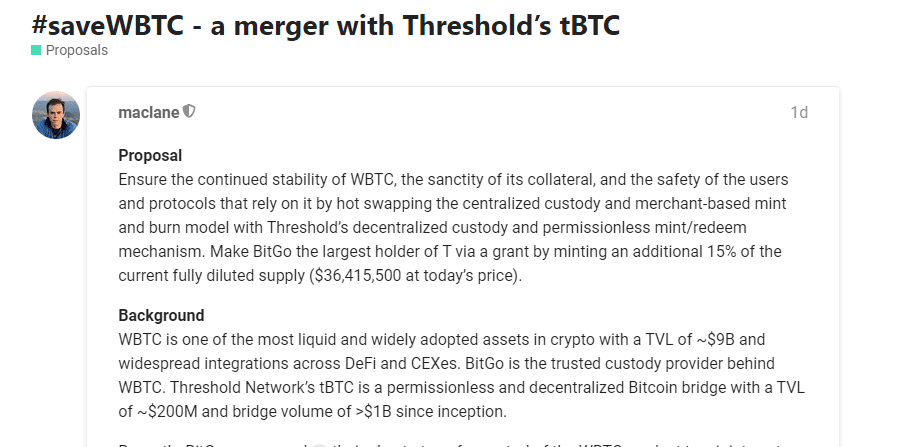 Wbtc And Threshold Network Proposal