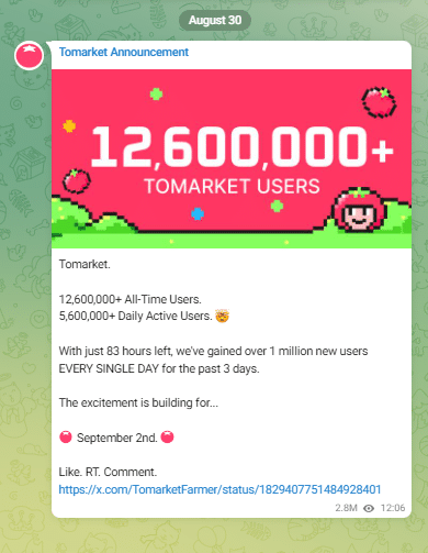 Tomarket Annoucement Telegram's Annoucement