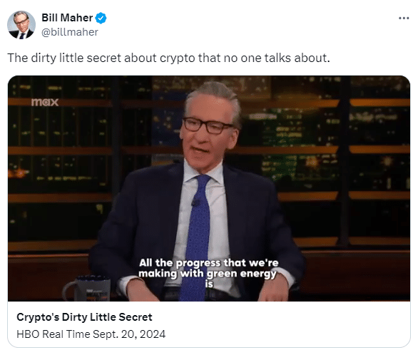 Bill Maher Reveals Crypto'S &Quot;Dirty Secret&Quot; About Energy Use 2 Bill Maher Critiques Crypto'S Environmental Impact