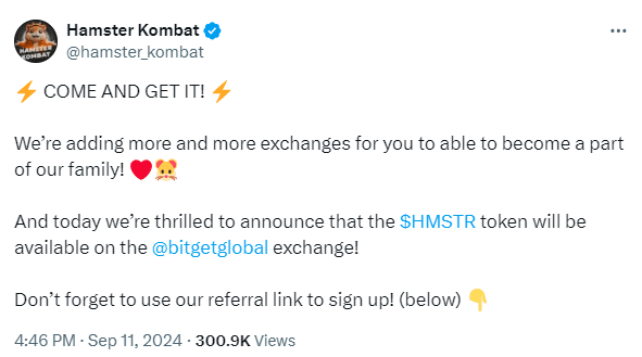 Hamster Kombat’s $Hmstr Launches On Bitget, Bybit, Okx