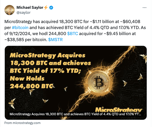 MicroStrategy Buys 18,300 BTC - X Post