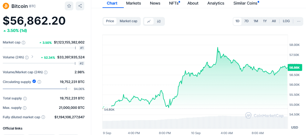 Popcat And Dogs Price Surge 19% And 16% As Bitcoin Hits $56K