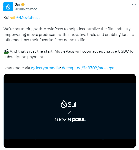 Sui Foundation Teams Up With Moviepass For Usdc Payments