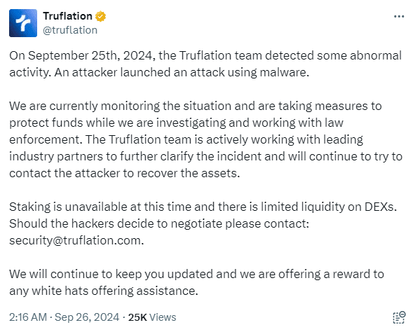 Truflation Faces Malware Attack Resulting In Losses Of 5.2M