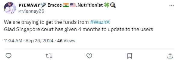 WazirX Singapore court update tweet
