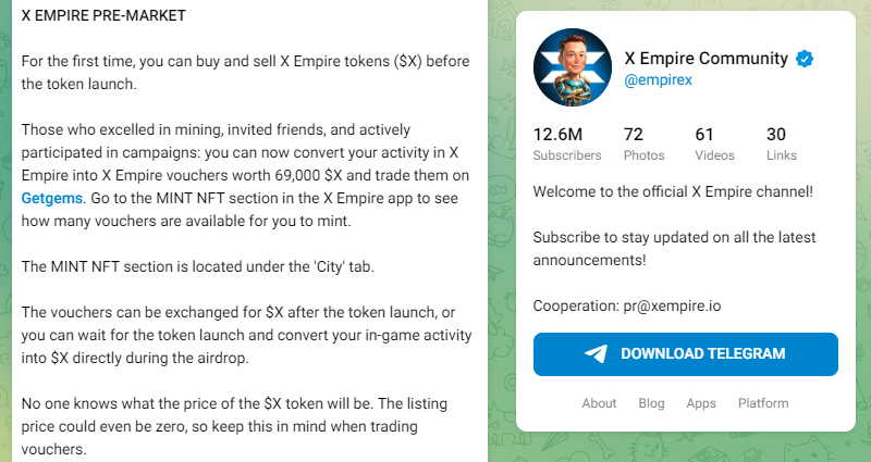 X Empire Launches Pre-Market Trading With Nft Vouchers Before Airdrop