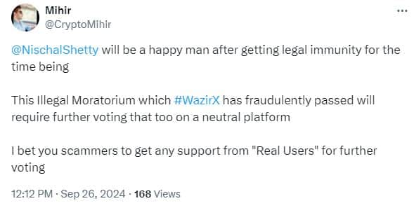 X Post of CryptoMihir