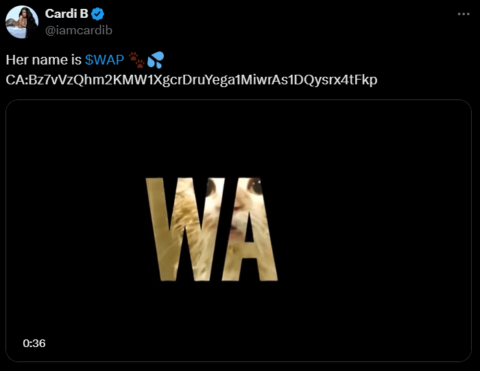 Cardi B's post promoting the WAP token