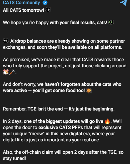 Cats Airdrop Is Live