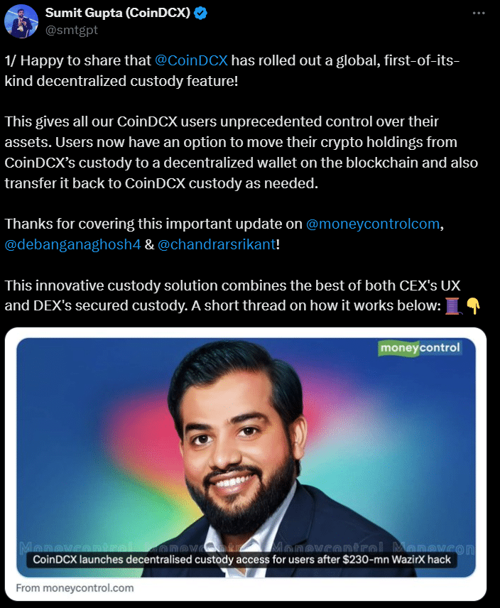 Coindcx Launches Custody Feature For Safer Crypto Storage