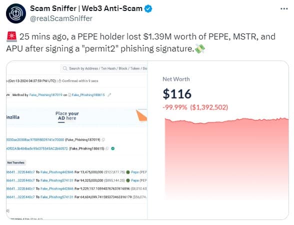 Crypto Assets Worth $1.39 Million Stolen In Phishing Attack