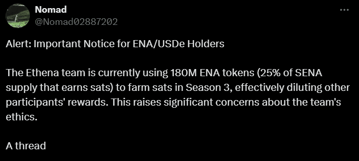 Ethena Labs Accused of Misusing 180 Million ENA Tokens