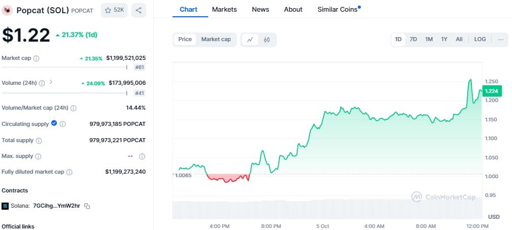Popcat Price Jumps 21% In 24 Hours